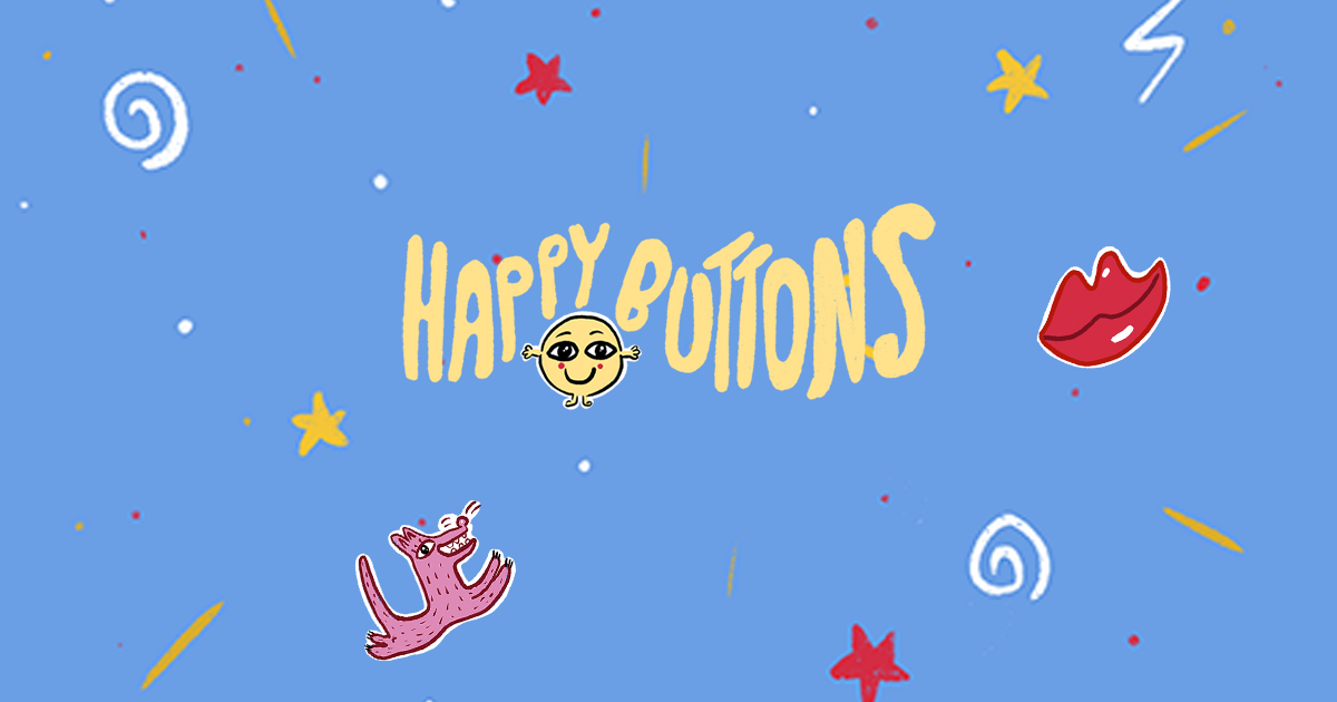 ogimage of text happy buttons and a smile